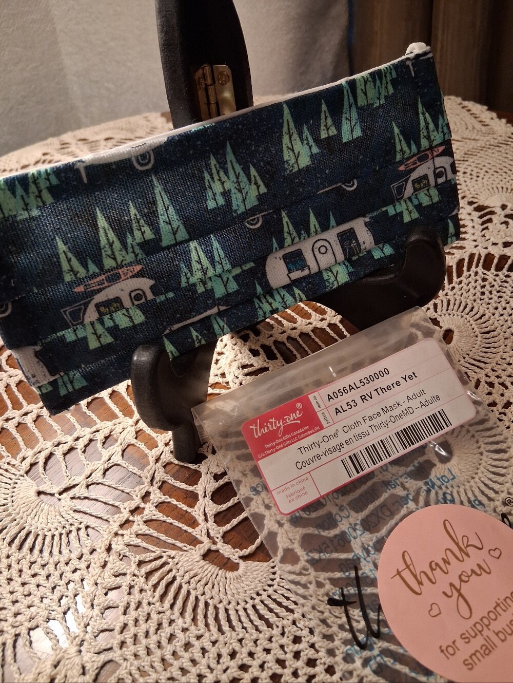 thirty-one navy camper and pine trees face mask